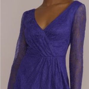 DB STUDIO Allover Lace a-line with Long Illusion sleeves Color-Cobalt Size-8